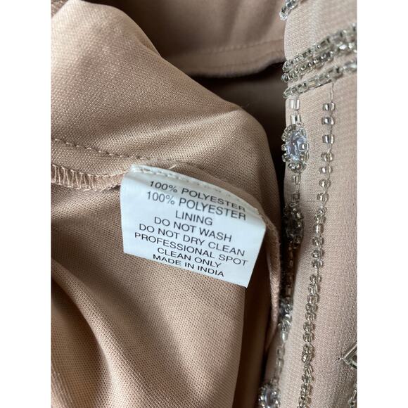 NWT Mac Duggal Dress 14 Beaded Rhinestone Column Mocha Tan Embellished Midi Glam - Picture 8 of 16